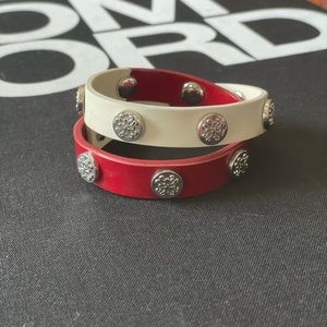 Rustic cuff red and white wrap bracelet